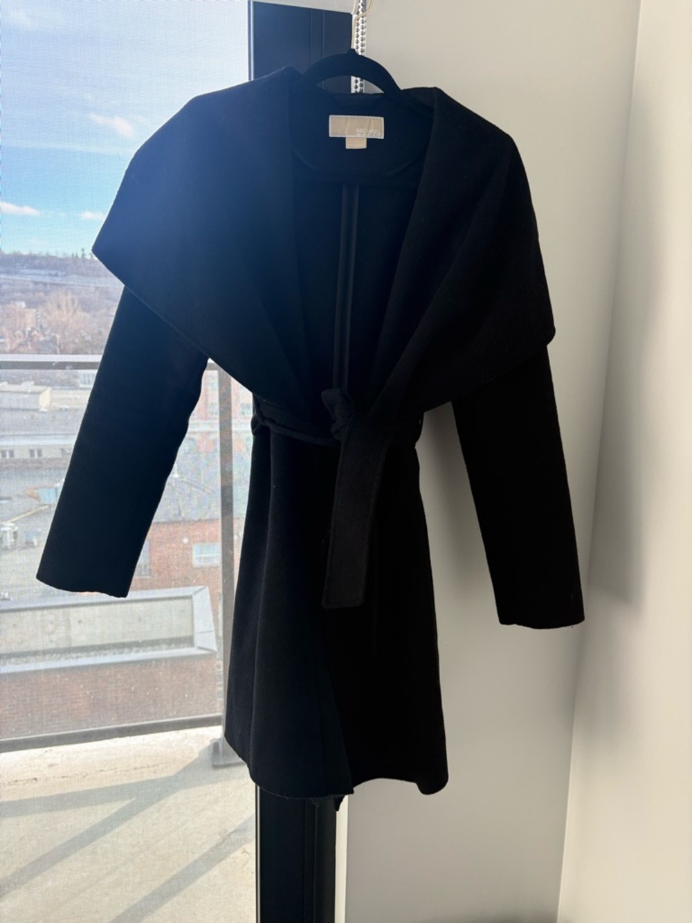 MICHAEL Michael Kors Black Shawl-Collar Wrap Pea Coat